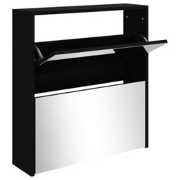 Berkfield Shoe Cabinet With Mirror 2-Layer Black 63X17X67 Cm - thumbnail 2