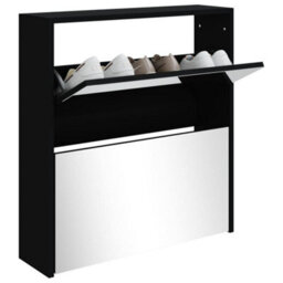 Berkfield Shoe Cabinet With Mirror 2-Layer Black 63X17X67 Cm - thumbnail 3