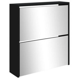 Berkfield Shoe Cabinet With Mirror 2-Layer Black 63X17X67 Cm - thumbnail 4