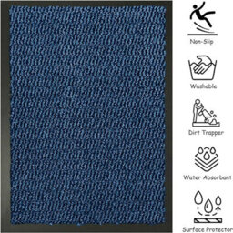 Kav Door Mat Dirt Trapper - Durable Indoor And Outdoor Non-Slip Rug - Super Absorbent- Home, Office(Blue / Black, 90Cm X 150Cm) - thumbnail 2