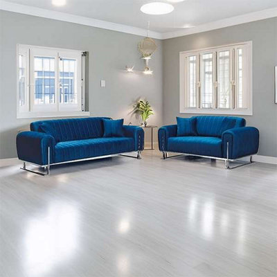 Sliding Wardrobes 4 u LTD Richmn 3+2 Plush Velvet Sofa Sofa Set Available In 3 Colors - Blue 3+2 - image 1