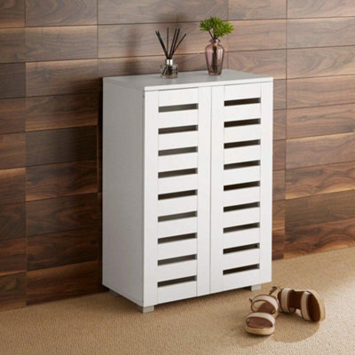 Home Source Oslo 2 Door Shoe Storage Cabinet Unit White Hallway Furniture - image 1