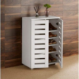 Home Source Oslo 2 Door Shoe Storage Cabinet Unit White Hallway Furniture - thumbnail 2
