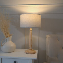 Valuelights Victoria Traditional Light Wood Candlestick Table Lamp With Grey Drum Shade - Led Bulb Included