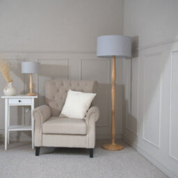 Valuelights Victoria Traditional Light Wood Candlestick Table Lamp With Grey Drum Shade - Led Bulb Included - thumbnail 3