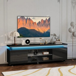 Black Large Led Tv Unit Stand Cabinet 2 Doors Sideboard Storage - thumbnail 1