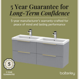 Balterley Fluted Front Wall Hung 4-Drawer Bathroom Vanity Unit With Double Basin, 1200mm, Satin Grey, Brushed Brass Handles - thumbnail 6