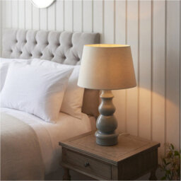 Loops Blue Grey Glaze & Satin Nickel Plate Table Lamp - Ivory Linen Fabric - 660mm Tall Light - thumbnail 4
