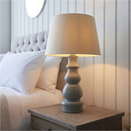 Loops Blue Grey Glaze & Satin Nickel Plate Table Lamp - Ivory Linen Fabric - 660mm Tall Light - thumbnail 3