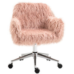 Vinsetto Faux Fur Home Office Chair, Vanity Chair W/ Adjustable Height, Pink - thumbnail 2