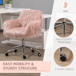 Vinsetto Faux Fur Home Office Chair, Vanity Chair W/ Adjustable Height, Pink - thumbnail 5