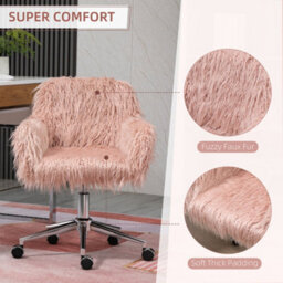 Vinsetto Faux Fur Home Office Chair, Vanity Chair W/ Adjustable Height, Pink - thumbnail 4