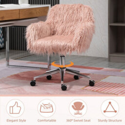 Vinsetto Faux Fur Home Office Chair, Vanity Chair W/ Adjustable Height, Pink - thumbnail 7