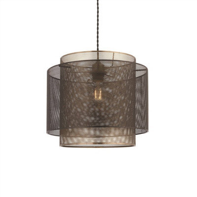 Luminosa Lighting Luminosa Plexus 1 Light Cylindrical Pendant Matt Black Paint, Antique Brass Mesh , E27 - image 1