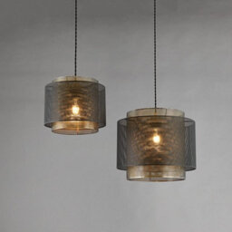 Luminosa Lighting Luminosa Plexus 1 Light Cylindrical Pendant Matt Black Paint, Antique Brass Mesh , E27 - thumbnail 3