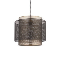 Luminosa Lighting Luminosa Plexus 1 Light Cylindrical Pendant Matt Black Paint, Antique Brass Mesh , E27 - thumbnail 2