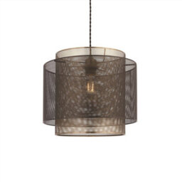 Luminosa Lighting Luminosa Plexus 25Cm Cylindrical Pendant Matt Black Paint, Antique Brass Mesh , E27