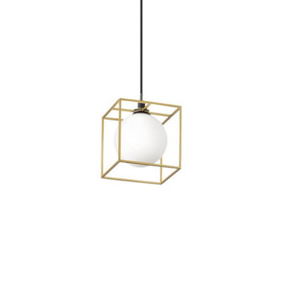 Ideal Lux Lingotto Decorative Cube Wire Frame Pendant Brass Ant, G9