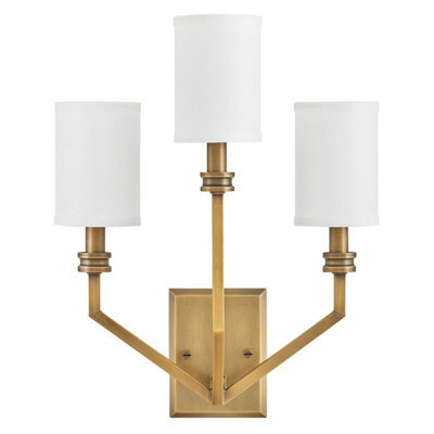 Luminosa Lighting Elstead Hinkley Moore Candle Wall Lamp Traditional Heritage Brass, Ivory Linen Shade 3X E14 - image 1