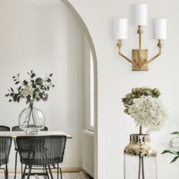 Luminosa Lighting Elstead Hinkley Moore Candle Wall Lamp Traditional Heritage Brass, Ivory Linen Shade 3X E14 - thumbnail 2