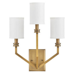 Luminosa Lighting Elstead Hinkley Moore Candle Wall Lamp Traditional Heritage Brass, Ivory Linen Shade 3X E14