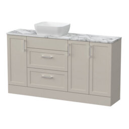 Balterley Pirehill Traditional Floor Standing 2 Drawer 3 Door Vanity Unit With Worktop And Countertop Vessel, 1500mm, Pebble Grey - thumbnail 1