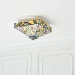 Tiffany Glass Semi Flush Ceiling Light Pink Rose Inverted Square Shade I00063 - thumbnail 4