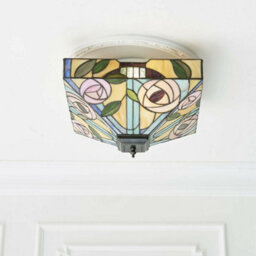 Tiffany Glass Semi Flush Ceiling Light Pink Rose Inverted Square Shade I00063 - thumbnail 5