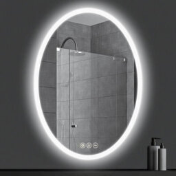 Deenz Oval Shape Bathroom Silver Mirrors Led Lights Wall Mount Vanity Mirror With Bluetooth Speakers Dimmer Anti Fog 50X70 Cm
