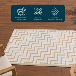 Jack Stonehouse Outdoor Plastic Rug Wool-Look Anti-Slip Durable Garden Patio Conservatory Carpet Mat - Beige Zigzag - thumbnail 3