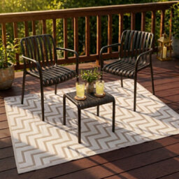 Jack Stonehouse Outdoor Plastic Rug Wool-Look Anti-Slip Durable Garden Patio Conservatory Carpet Mat - Beige Zigzag