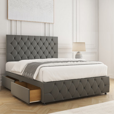 Bsspoke Mulberry Divan Bed Set Grey Plush Velvet 24Inch Headboard & Footboard 2Drawers Footend & Mattress In 4Ft 4Ft6 5Ft 6Ft - image 1