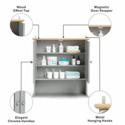 Taylor & Brown Double Mirror Bathroom Cabinet With Open Shelf, Grey Wall Mounted Bathroom Medicine Storage Cabinet With Shelves - thumbnail 5