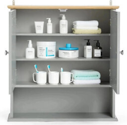 Taylor & Brown Double Mirror Bathroom Cabinet With Open Shelf, Grey Wall Mounted Bathroom Medicine Storage Cabinet With Shelves - thumbnail 4