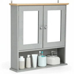 Taylor & Brown Double Mirror Bathroom Cabinet With Open Shelf, Grey Wall Mounted Bathroom Medicine Storage Cabinet With Shelves