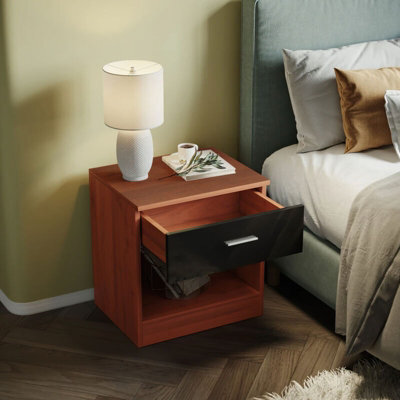 Comfy Living Walnut/black High Gloss Bedside Table - image 1