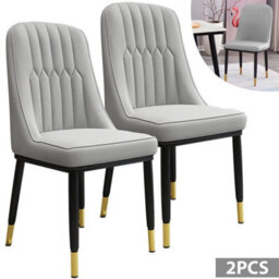 2Pc  Grey Faux Leather Dining Chairs Metal Legs For Home Dining Room - thumbnail 1