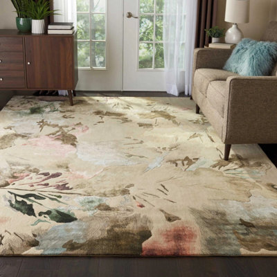 Beige Multi Wool Handmade Luxurious Modern Floral Rug For Living Room And Bedroom-168Cm X 226Cm - image 1