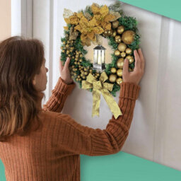 Globrite Christmas Wreath - 40 Cm, Yellow - With Bows Baubles & Lantern - Front Door Outdoor Christmas Decoration For Home Décor - thumbnail 2