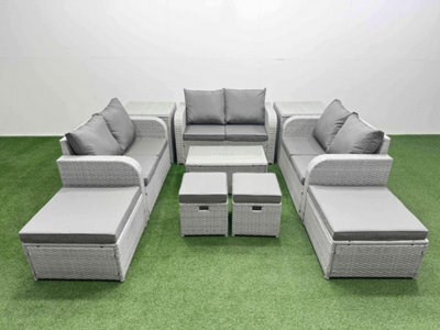 Fimous 10 Pcs Rectangular Coffee Table Set Reclining Chair Inclining Sofa Love Sofa 2 Big Footstool 2 Small Stool 2 Side Table - image 1
