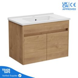 Vitra 800mm Wall Hung Bathroom Vanity Unit With 2 Doors & Basin - Golden Oak