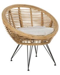 Wyld And Coco Natural Rattan Tub Chair With Light Beige Cotton Cushion And Black Iron Legs - W85 X D85 X H85Cm - thumbnail 3