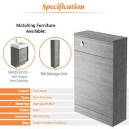 Plum&clay Walter Grey Wood Toilet Wc Unit Bathroom Furniture (W) 500mm - thumbnail 5