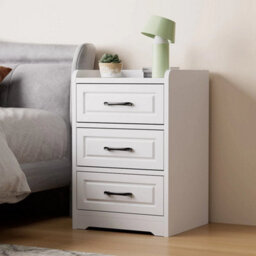3 Drawer Bedroom Storage Furniture Side Table Bedside Cabinet Nightstand White - thumbnail 4