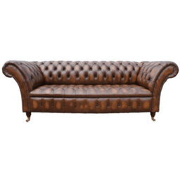Chesterfield 3 Seater Antique Tan Leather Button Seat Sofa Settee In Balmoral Style - thumbnail 2