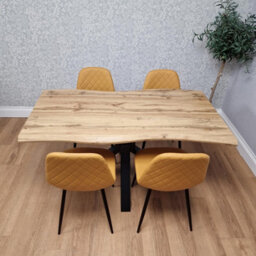 Kosy Koala Modern Dining Table With 4 Mustard Gem Pattern Faux Leather Chairs Kitchen Furniture - thumbnail 3