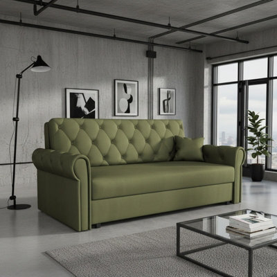 Viva Roma Iv Living Room Sofa Bed With Storage Polyurethane Foam Hr Foam Wave Spring Metal Legs 188X85X98Cm Olive - image 1