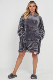 Homes & Linen Oversized Wearable Blanket Hoodie Teddy Fleece Fluffy Sherpa Hooded Sweatshirt Blanket With Pocket For Men & Women - thumbnail 2