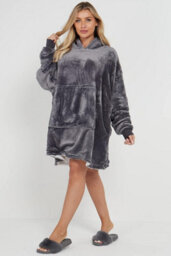 Homes & Linen Oversized Wearable Blanket Hoodie Teddy Fleece Fluffy Sherpa Hooded Sweatshirt Blanket With Pocket For Men & Women - thumbnail 1
