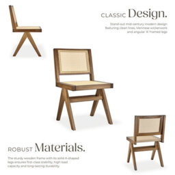 Tectake Set Of 6 Accent Chair Lizzy With Mid-Century Modern Design, Rattan Backrest And Solid Wood Frame  - Light Oak - thumbnail 3